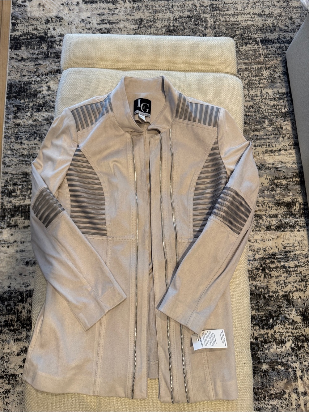 LG Light Taupe Ribbed Panel Faux Leather Jacket